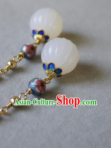 Chinese Ancient Qing Dynasty Empress White Jade Ear Accessories Traditional Cheongsam Enamel Earrings Chinese Ancient Qing Dynasty Empress White Jade Ear Accessories Traditional Cheongsam Enamel Earrings