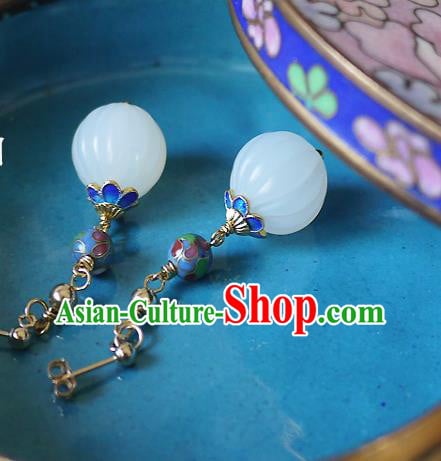 Chinese Ancient Qing Dynasty Empress White Jade Ear Accessories Traditional Cheongsam Enamel Earrings Chinese Ancient Qing Dynasty Empress White Jade Ear Accessories Traditional Cheongsam Enamel Earrings