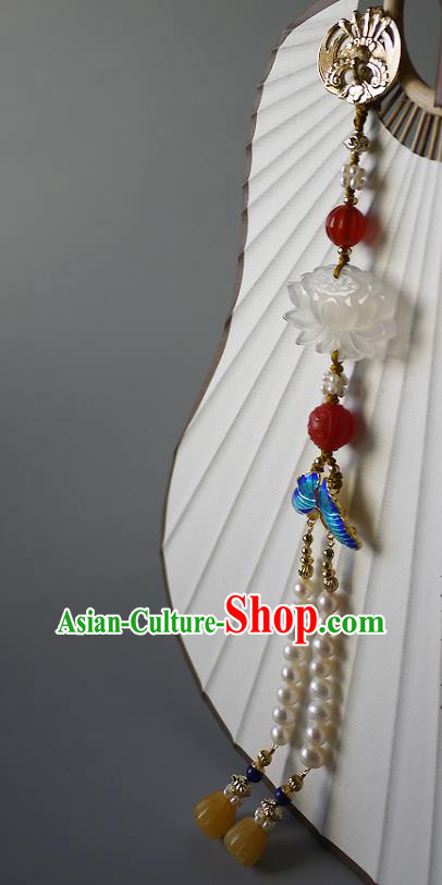 China Traditional Cheongsam Jade Lotus Accessories Ancient Qing Dynasty Pearls Tassel Brooch Pendant China Traditional Cheongsam Jade Lotus Accessories Ancient Qing Dynasty Pearls Tassel Brooch Pendant