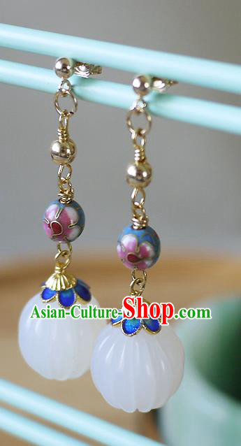 Chinese Ancient Qing Dynasty Empress White Jade Ear Accessories Traditional Cheongsam Enamel Earrings Chinese Ancient Qing Dynasty Empress White Jade Ear Accessories Traditional Cheongsam Enamel Earrings