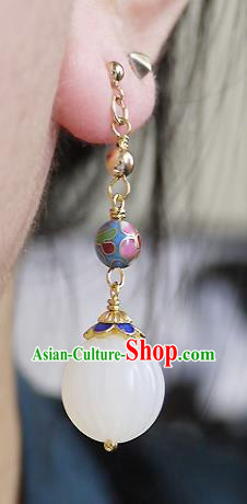 Chinese Ancient Qing Dynasty Empress White Jade Ear Accessories Traditional Cheongsam Enamel Earrings Chinese Ancient Qing Dynasty Empress White Jade Ear Accessories Traditional Cheongsam Enamel Earrings