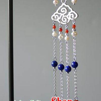 China Traditional Cheongsam Blueing Bat Accessories Ancient Qing Dynasty Imperial Consort Pearls Tassel Brooch Pendant