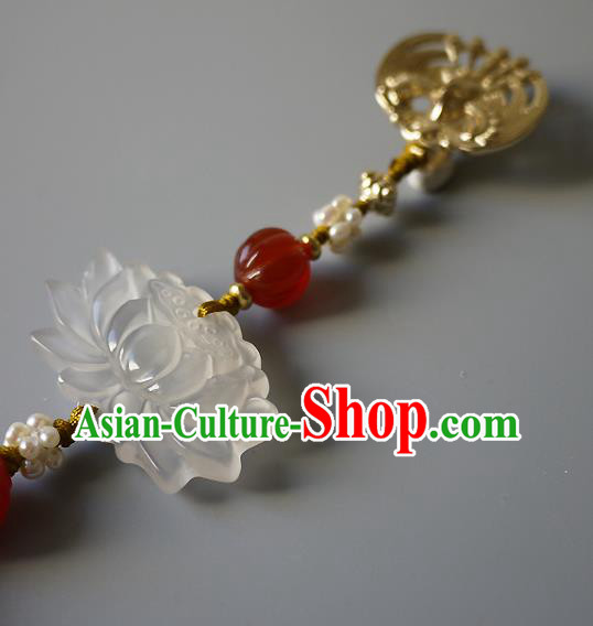 China Traditional Cheongsam Jade Lotus Accessories Ancient Qing Dynasty Pearls Tassel Brooch Pendant China Traditional Cheongsam Jade Lotus Accessories Ancient Qing Dynasty Pearls Tassel Brooch Pendant