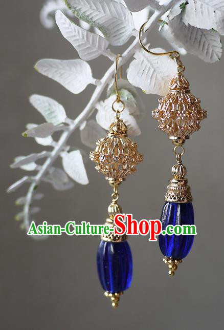Chinese Ancient Qing Dynasty Palace Lady Ear Accessories Traditional Cheongsam Golden Lantern Earrings Chinese Ancient Qing Dynasty Palace Lady Ear Accessories Traditional Cheongsam Golden Lantern Earrings