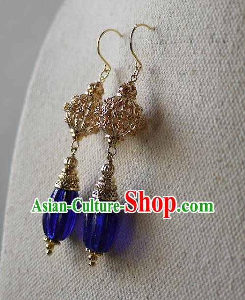 Chinese Ancient Qing Dynasty Palace Lady Ear Accessories Traditional Cheongsam Golden Lantern Earrings Chinese Ancient Qing Dynasty Palace Lady Ear Accessories Traditional Cheongsam Golden Lantern Earrings