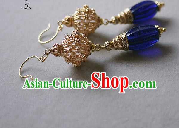Chinese Ancient Qing Dynasty Palace Lady Ear Accessories Traditional Cheongsam Golden Lantern Earrings Chinese Ancient Qing Dynasty Palace Lady Ear Accessories Traditional Cheongsam Golden Lantern Earrings