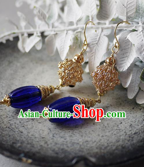 Chinese Ancient Qing Dynasty Palace Lady Ear Accessories Traditional Cheongsam Golden Lantern Earrings Chinese Ancient Qing Dynasty Palace Lady Ear Accessories Traditional Cheongsam Golden Lantern Earrings