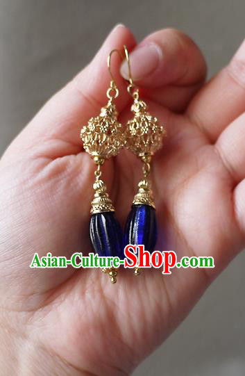 Chinese Ancient Qing Dynasty Palace Lady Ear Accessories Traditional Cheongsam Golden Lantern Earrings Chinese Ancient Qing Dynasty Palace Lady Ear Accessories Traditional Cheongsam Golden Lantern Earrings