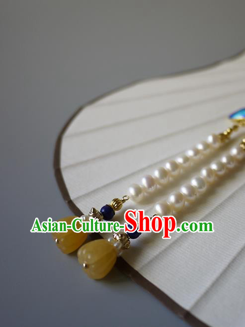 China Traditional Cheongsam Jade Lotus Accessories Ancient Qing Dynasty Pearls Tassel Brooch Pendant China Traditional Cheongsam Jade Lotus Accessories Ancient Qing Dynasty Pearls Tassel Brooch Pendant