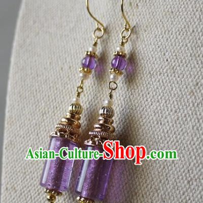 Chinese Ancient Palace Princess Ear Accessories Traditional Cheongsam Amethyst Earrings