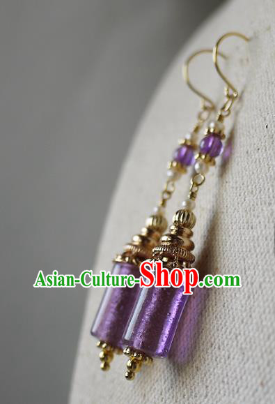 Chinese Ancient Palace Princess Ear Accessories Traditional Cheongsam Amethyst Earrings Chinese Ancient Palace Princess Ear Accessories Traditional Cheongsam Amethyst Earrings