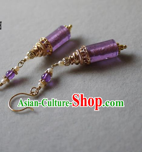 Chinese Ancient Palace Princess Ear Accessories Traditional Cheongsam Amethyst Earrings Chinese Ancient Palace Princess Ear Accessories Traditional Cheongsam Amethyst Earrings