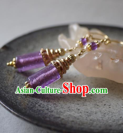 Chinese Ancient Palace Princess Ear Accessories Traditional Cheongsam Amethyst Earrings Chinese Ancient Palace Princess Ear Accessories Traditional Cheongsam Amethyst Earrings