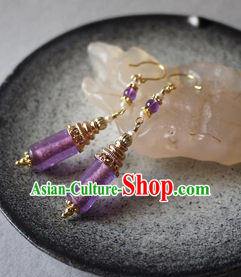 Chinese Ancient Palace Princess Ear Accessories Traditional Cheongsam Amethyst Earrings Chinese Ancient Palace Princess Ear Accessories Traditional Cheongsam Amethyst Earrings