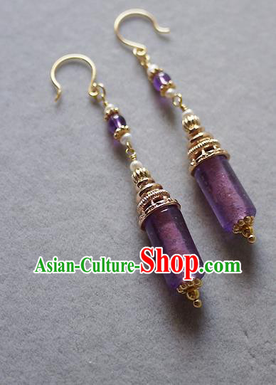 Chinese Ancient Palace Princess Ear Accessories Traditional Cheongsam Amethyst Earrings Chinese Ancient Palace Princess Ear Accessories Traditional Cheongsam Amethyst Earrings