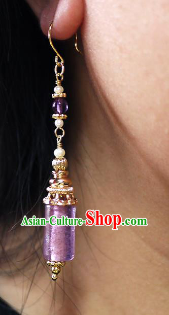 Chinese Ancient Palace Princess Ear Accessories Traditional Cheongsam Amethyst Earrings Chinese Ancient Palace Princess Ear Accessories Traditional Cheongsam Amethyst Earrings