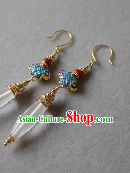 Chinese Ancient Court Woman Cloisonne Ear Accessories Traditional Cheongsam White Crystal Earrings Chinese Ancient Court Woman Cloisonne Ear Accessories Traditional Cheongsam White Crystal Earrings