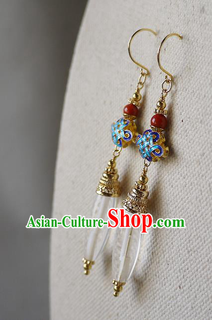 Chinese Ancient Court Woman Cloisonne Ear Accessories Traditional Cheongsam White Crystal Earrings Chinese Ancient Court Woman Cloisonne Ear Accessories Traditional Cheongsam White Crystal Earrings