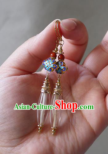 Chinese Ancient Court Woman Cloisonne Ear Accessories Traditional Cheongsam White Crystal Earrings Chinese Ancient Court Woman Cloisonne Ear Accessories Traditional Cheongsam White Crystal Earrings