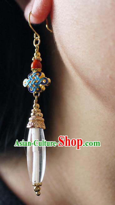 Chinese Ancient Court Woman Cloisonne Ear Accessories Traditional Cheongsam White Crystal Earrings Chinese Ancient Court Woman Cloisonne Ear Accessories Traditional Cheongsam White Crystal Earrings