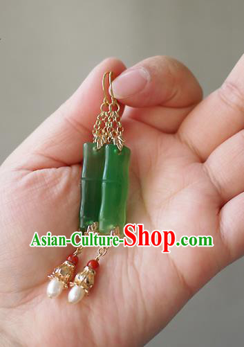 Chinese Ancient Palace Woman Ear Accessories Traditional Cheongsam Chrysoprase Bamboo Earrings Chinese Ancient Palace Woman Ear Accessories Traditional Cheongsam Chrysoprase Bamboo Earrings