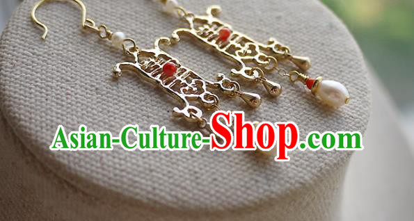 Chinese Ancient Royal Empress Ear Accessories Traditional Cheongsam Wedding Golden Earrings Chinese Ancient Royal Empress Ear Accessories Traditional Cheongsam Wedding Golden Earrings