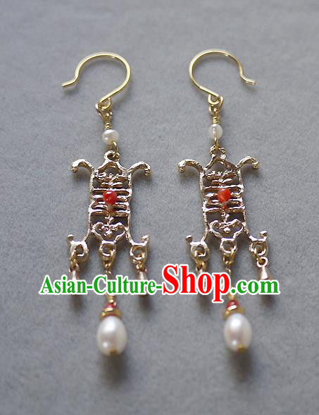 Chinese Ancient Royal Empress Ear Accessories Traditional Cheongsam Wedding Golden Earrings Chinese Ancient Royal Empress Ear Accessories Traditional Cheongsam Wedding Golden Earrings