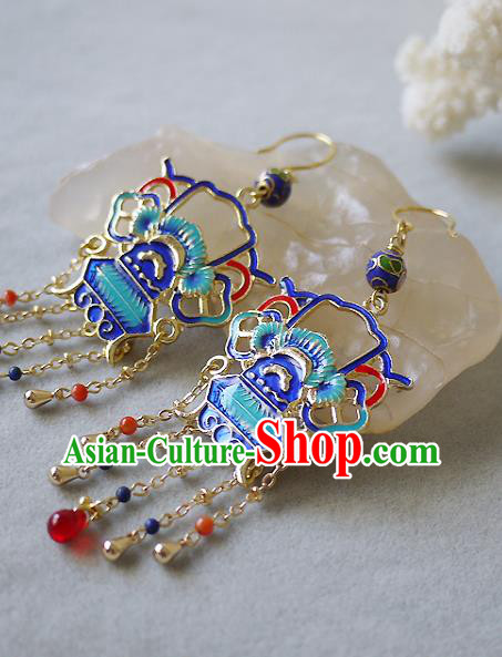 Chinese National Wedding Ear Accessories Traditional Cheongsam Cloisonne Earrings Chinese National Wedding Ear Accessories Traditional Cheongsam Cloisonne Earrings