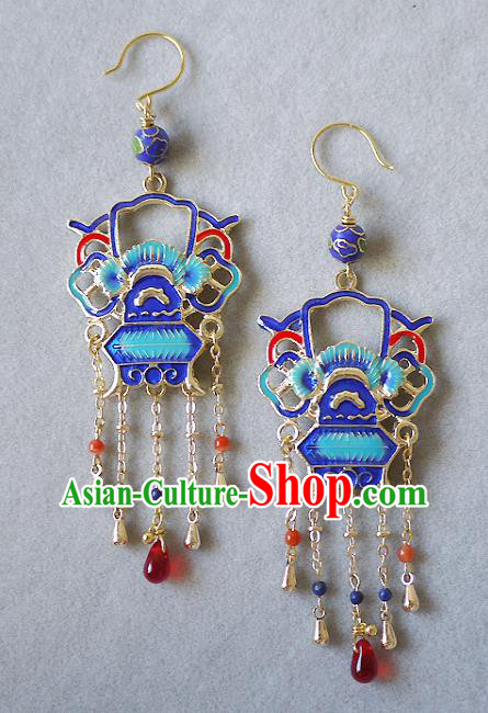 Chinese National Wedding Ear Accessories Traditional Cheongsam Cloisonne Earrings Chinese National Wedding Ear Accessories Traditional Cheongsam Cloisonne Earrings