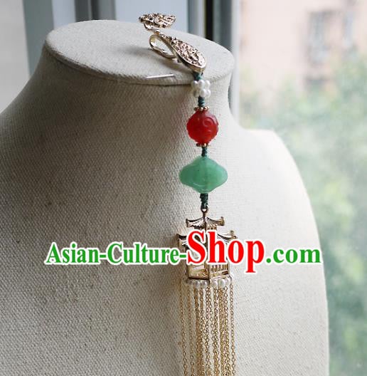 China Traditional Cheongsam Golden Pavilion Tassel Accessories Ancient Qing Dynasty Brooch Pendant China Traditional Cheongsam Golden Pavilion Tassel Accessories Ancient Qing Dynasty Brooch Pendant
