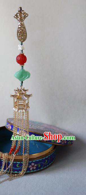 China Traditional Cheongsam Golden Pavilion Tassel Accessories Ancient Qing Dynasty Brooch Pendant China Traditional Cheongsam Golden Pavilion Tassel Accessories Ancient Qing Dynasty Brooch Pendant