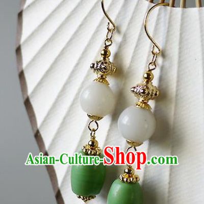 Chinese Ancient Imperial Consort Ear Accessories Traditional Qing Dynasty Court Jade Earrings