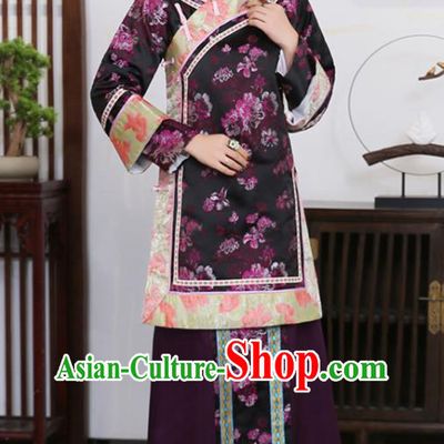 China Ancient Young Mistress Purple Dress Garments Traditional Qing Dynasty Rich Woman Clothing and Headpieces