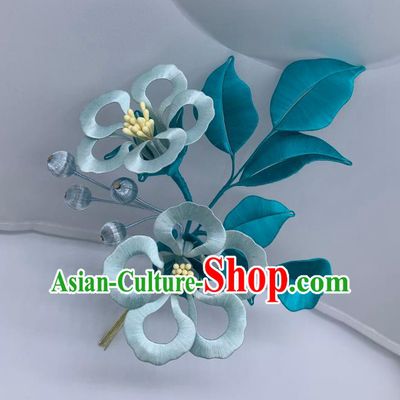China Handmade Blue Silk Trumpet Creeper Hairpin Traditional Song Dynasty Hanfu Hair Accessories Ancient Palace Lady Hair Stick