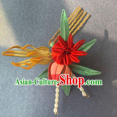 China Handmade Silk Flowers Hairpin Traditional Hanfu Hair Accessories Ancient Young Lady Hair Comb