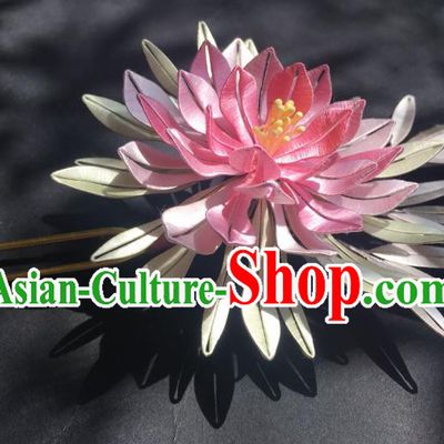 China Handmade Pink Silk Epiphyllum Hairpin Traditional Hanfu Headpiece Ancient Song Dynasty Imperial Concubine Hair Clip