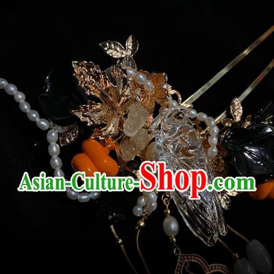China Handmade Ming Dynasty Crystal Cicada Hairpin Cosplay Hanfu Hair Accessories Ancient Empress Golden Hair Stick
