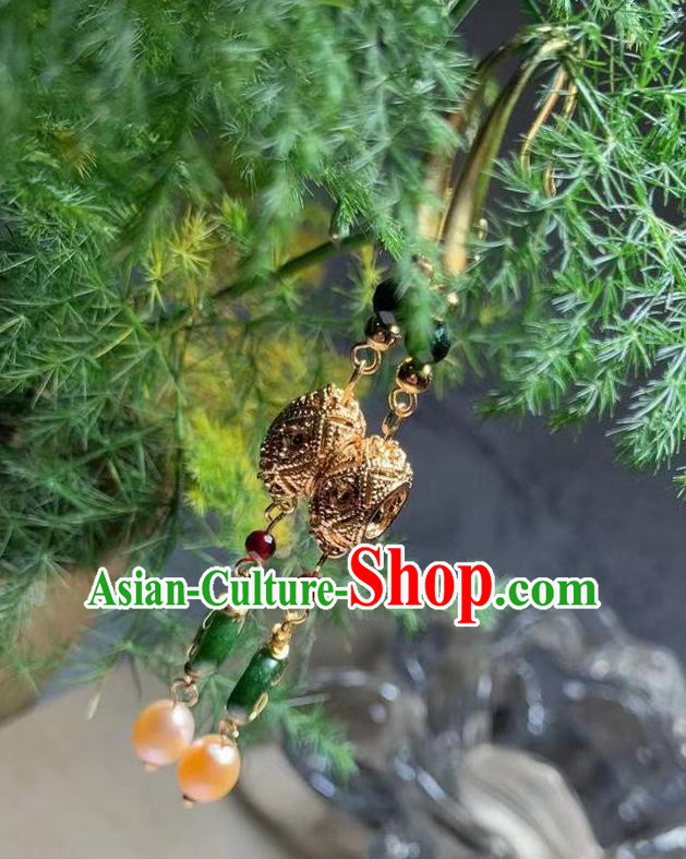 Chinese Ancient Princess Jadeite Earrings Handmade Traditional Ming Dynasty Pearl Ear Jewelry Accessories Chinese Ancient Princess Jadeite Earrings Handmade Traditional Ming Dynasty Pearl Ear Jewelry Accessories