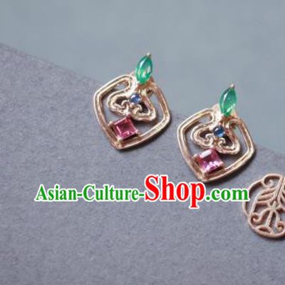 Chinese National Handmade Jewelry Handmade Golden Earrings Traditional Cheongsam Ear Accessories