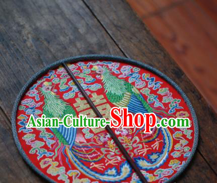 China Traditional Wedding Circular Fan Handmade Embroidered Phoenix Fan Classical Red Silk Palace Fan China Traditional Wedding Circular Fan Handmade Embroidered Phoenix Fan Classical Red Silk Palace Fan