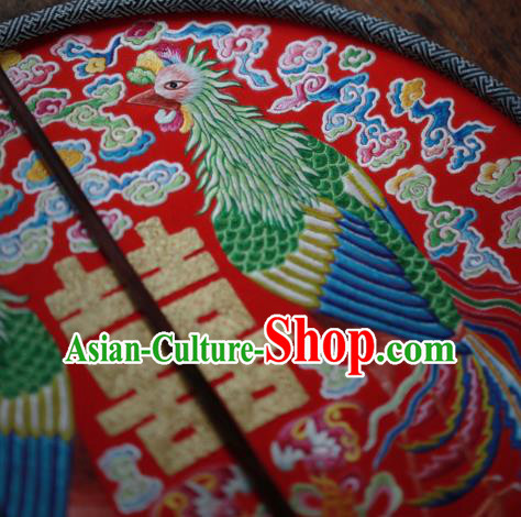 China Traditional Wedding Circular Fan Handmade Embroidered Phoenix Fan Classical Red Silk Palace Fan China Traditional Wedding Circular Fan Handmade Embroidered Phoenix Fan Classical Red Silk Palace Fan