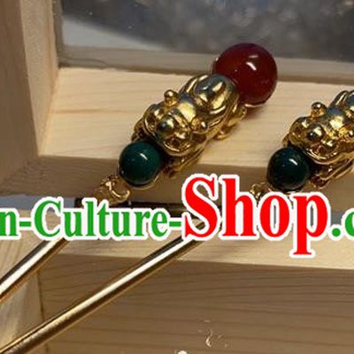 China Handmade Golden Hairpin Traditional Tang Dynasty Hair Accessories Ancient Palace Lady Hair Stick