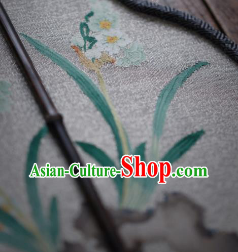 Chinese Handmade Kesi Daffodil Painting Silk Fan Traditional Hanfu Palace Fan Chinese Handmade Kesi Daffodil Painting Silk Fan Traditional Hanfu Palace Fan