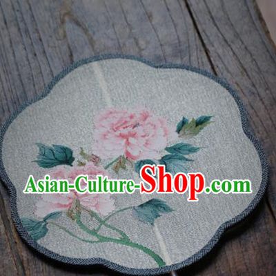 Chinese Traditional Palace Fan Ancient Song Dynasty Princess Hanfu Fans Handmade Kesi Peony Pattern Silk Fan