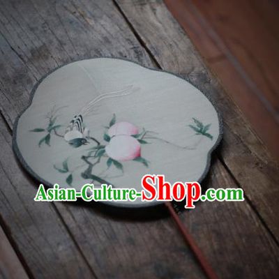 Chinese Traditional Song Dynasty Palace Fan Ancient Princess Hanfu Fans Handmade Kesi Peach Painting Pattern Silk Fan