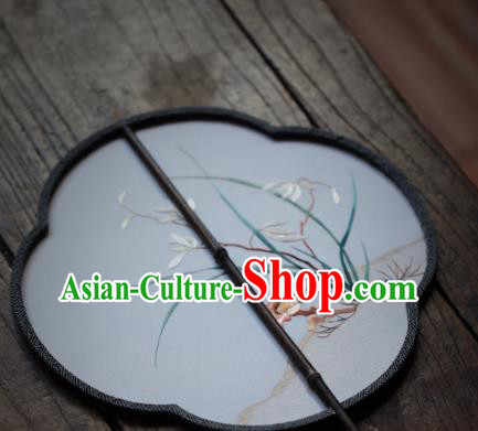 China Traditional Song Dynasty Hanfu Fan Handmade Embroidered Orchids Fan Classical Silk Palace Fan China Traditional Song Dynasty Hanfu Fan Handmade Embroidered Orchids Fan Classical Silk Palace Fan