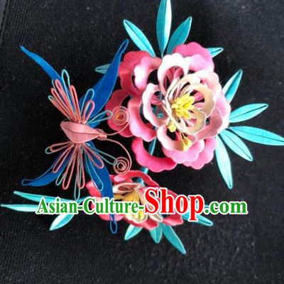 China Handmade Silk Peony Butterfly Hairpin Traditional Hanfu Hair Accessories Ancient Court Lady Hair Stick