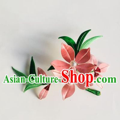 China Handmade Pink Silk Peach Blossom Hairpin Traditional Song Dynasty Hair Accessories Ancient Princess Flowers Hair Stick
