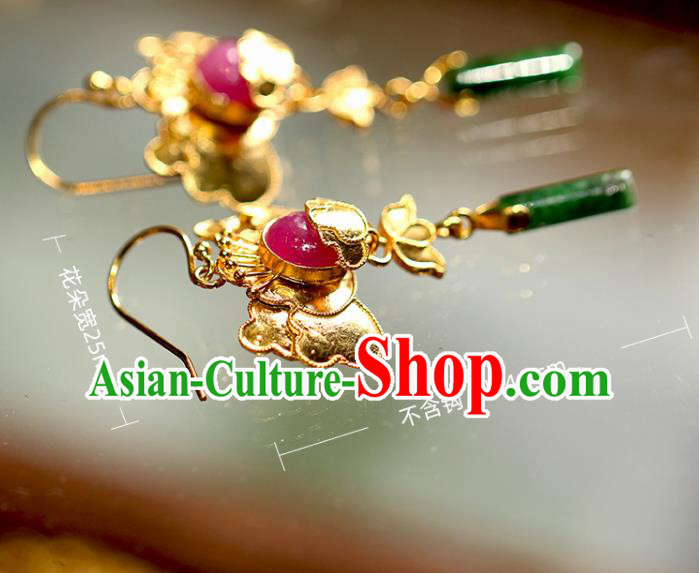 Chinese Traditional Cheongsam Ear Accessories National Jade Jewelry Handmade Golden Earrings Chinese Traditional Cheongsam Ear Accessories National Jade Jewelry Handmade Golden Earrings