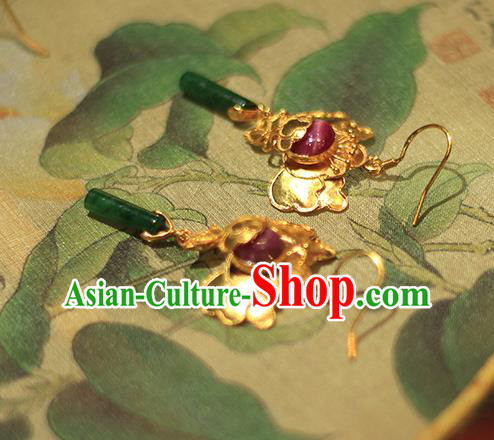 Chinese Traditional Cheongsam Ear Accessories National Jade Jewelry Handmade Golden Earrings Chinese Traditional Cheongsam Ear Accessories National Jade Jewelry Handmade Golden Earrings